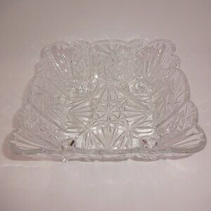 Vintage Avitra Clear Glass Lead Crystal Square Footed Bowl Dish 8" Four Feet